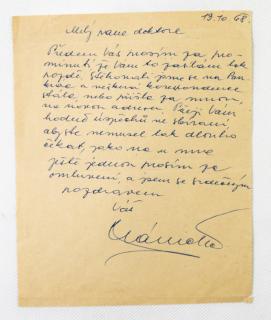 Dopis, Milý pane doktore, František Plánička, 1968