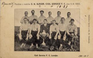 Dopisnice, Pozdrav z Matche Sk Slavia v. Civil Service FC, 1903