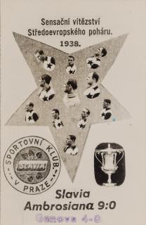 Dopisnice -  Sensační vítězství Středoevropského poháru 1938, podpisy
