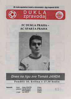 Dukla zpravodaj, Dukla Praha  vs. Sparta Praha, 1993