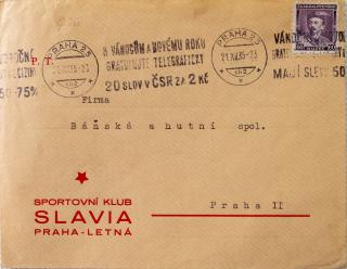 FDC- Obálka SK SLAVIA PRAHA , 1935