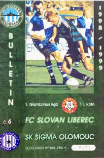 Fotbalový bulletin Liberec vs. Sigma Olomouc, 1998