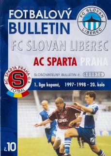 Fotbalový bulletin Liberec vs. Sparta Praha, 1998
