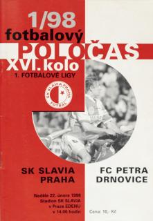 Fotbalový POLOČAS SK SLAVIA PRAHA vs. FC Petra Drnovice, 1/98