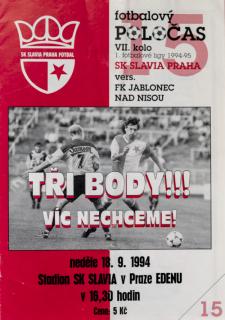 Fotbalový POLOČAS SK SLAVIA PRAHA vs. FK Jablonec, 1994