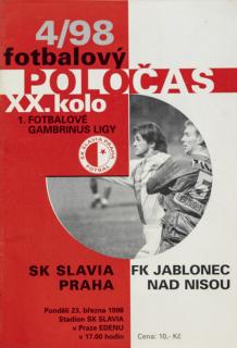 Fotbalový POLOČAS SK SLAVIA PRAHA vs. FK Jablonec, 4/98
