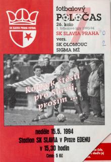 Fotbalový POLOČAS SK SLAVIA PRAHA vs. SK Olomouc Sigma MŽ , 1994