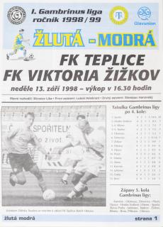 Fotbalový zpravodaj ˇŽlutá-modrá, FK Teplice vs. FK Viktoria Plzeň,  1998