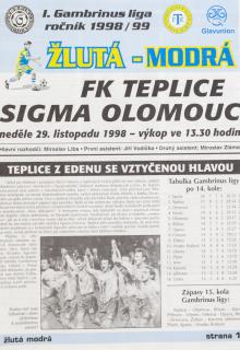 Fotbalový zpravodaj ˇŽlutá-modrá, FK Teplice vs. Sigma Olomouc, 1998