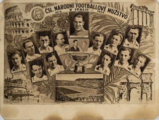 Foto n týmu ČSL národní fotbalové mužstvo v Itálii, karton, 1934