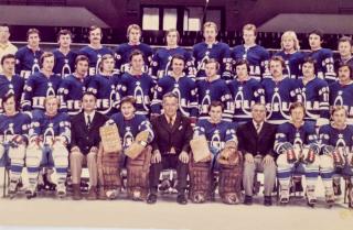 Fotografie hokej, Tesla Pardubice - modré dresy, 1979, ořez