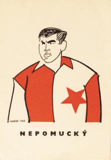 Karta 15 fotbalistů SLAVIE v karikaturách Haďáka, Nepomucký