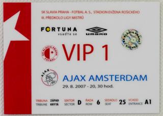 Karta - vstupenka  VIP 1 UEFA CHL 2007, SK Slavia vs. Ajax Amsterdam