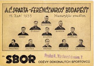 Korespondenční lístek Sparta-Ferencvaros, 1935 II