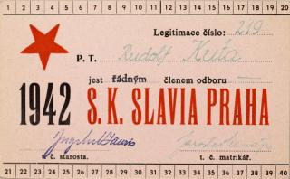 Legitimace P.T. klubu S.K.SLAVIA PRAHA  z roku 1942