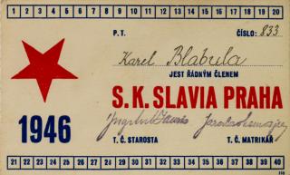 Legitimace P.T. klubu S.K.SLAVIA PRAHA  z roku 1946
