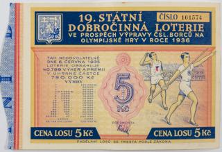 Los - 19. státní dobročinná loterie ve prospěch výpravy na OH 1936