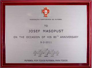 Memorial plaque, J. Masopust, 80th birthday, FPDF