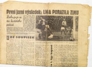 Noviny Československý sport, fragment, První jarní výsledek: Liga porazila zimu, 1970