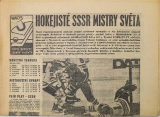 Noviny Československý sport, Hokejisté SSSR mistry světa, 1975