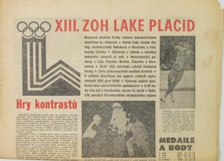 Noviny Československý sport, ZOH Lake Placid, Hry kontrastů, 1980
