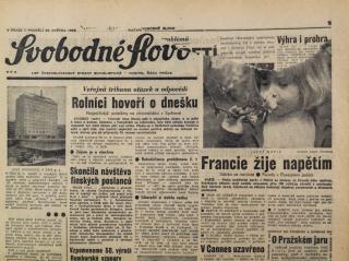 Noviny Svobodné Slovo, 20. V. 1968