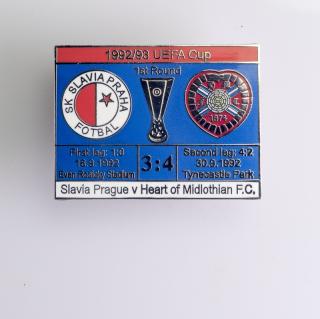Odznak UEFA 92 93  FC Heart of  Midlothian  vs. Slavia blue