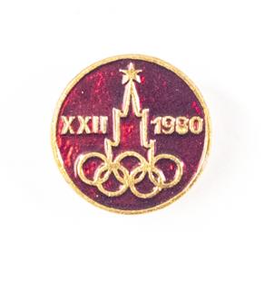 Odznak  XXII. OH 1980, Moskva, kulatý, červený
