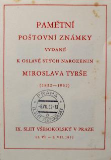 Pamětní poštovní známky, sté narozeniny M.Tyrše, 1932