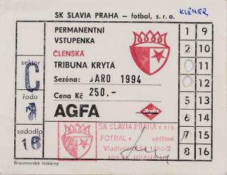 Permanentní vstupenka SK Slavia Praha, Jaro 1994