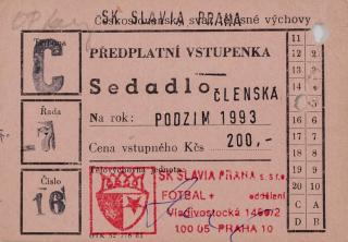 Permanentní vstupenka SK Slavia Praha, Podzim 1993