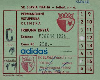 Permanentní vstupenka SK Slavia Praha, Podzim 1994