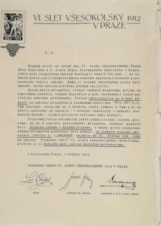 Písemnost, Finanční odbor ČOS, V: slet všesokolský, 1912