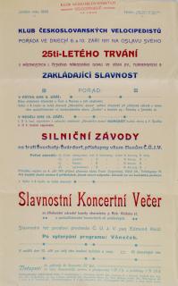 Plakát, Klub Českoslovanských velocipedistů, oslava, 1911