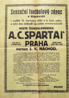 Plakát, Sensační footbalový zápas, AC Sparta v. SK Náchod, 1924