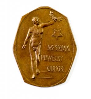 Plaketa S.K. Slavia , Plavecký odbor, bronz, 1922