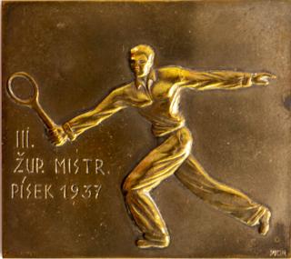 Plaketa tenis, bronz, III. župní mistr, Písek, 1937