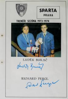Podpisová karta s fotografií, HC Sparta Praha, L.Bukač, R.Pergl