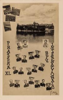 Pohlednice, koláž, Pražská XL. býv. internacionálů, podpisy, 1944