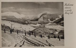 Pohlednice  -  Lyžaři, Radostné vánoce a veselý Nový rok, 1959