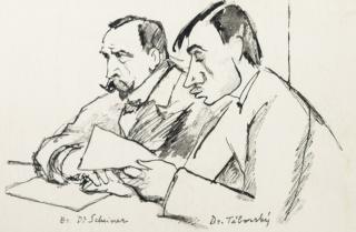 Pohlednice - momentka ze schůze VII. sletu, Br. Scheiner a Táborský 1920