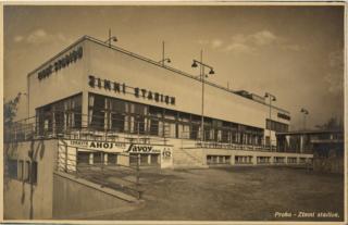 Pohlednice  -  Praha, Zimní stadion Štvanice, razítko, nadepsaná