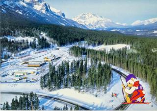 Pohlednice - stadion Nordic centre Canmore, Calgary, OH 1988, autogramy
