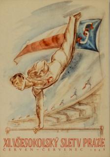 Pohlednice  - XI.Všesokolský slet v Praze, gymnastika, 1948 III