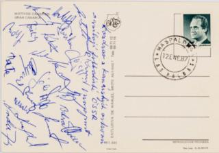 Pohlednice ze zájezdu do Gran Canaria, reprezentace ČSSR, autogramy
