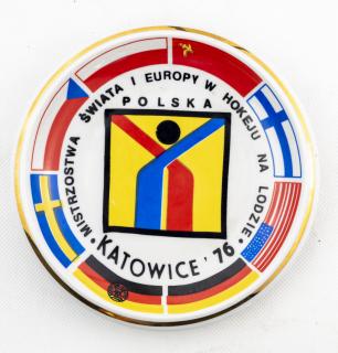 Porcelánový talíř, hokej, MS 1976, Katowice