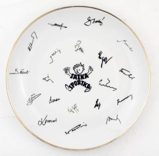 Porcelánový talíř SAZKA - SPORTKA, podpisy sportovců