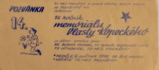 Pozvánka na 14. ročník memoriálu Vlasty Kopeckého, 1990