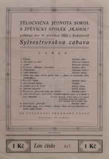 Pozvánka na Sylvestrovskou zábavu 1923, Sokol