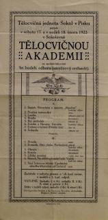 Pozvánka na tělocvičnou akademii, Sokol v Písku, 1923